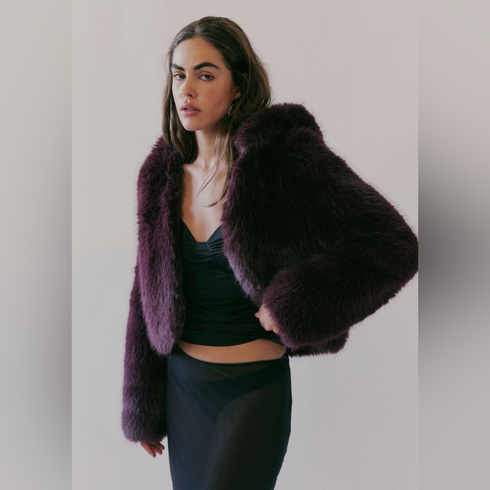 Free People Purple Faux Fur Hooded Coat - NWT
